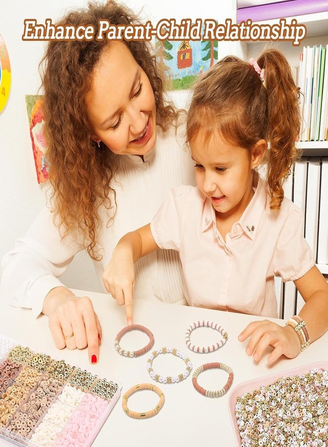Nuvex Jewelry Bracelet Making Kit Flat Polymer DIY Clay Bead for Children Adults | DIY Letter Beads, Gold Pearl Spacers & Charm | Friendship Bracelet Beads Kit for Girls, Birthday Gift [Rustic Brown] - Image 3